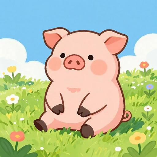 Charming Cartoon Pig Sitting Peacefully