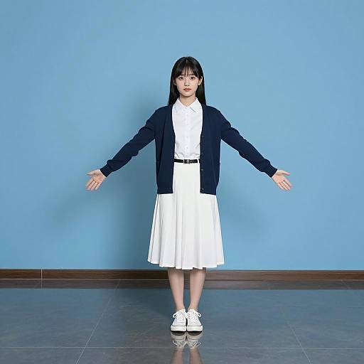 Stylish Girl in Blue and White