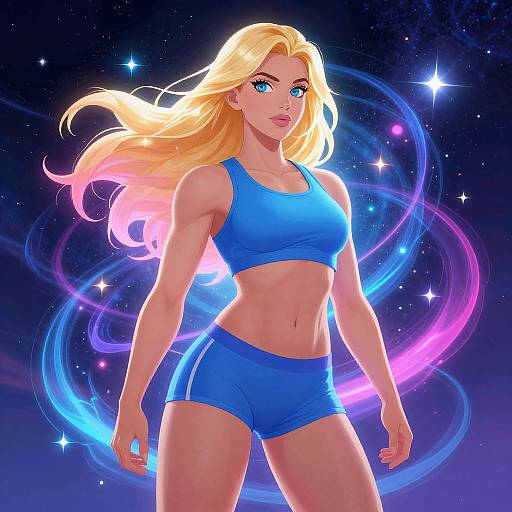 Futuristic Athletic Woman in Cosmic Glow