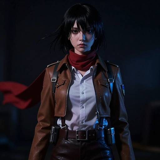 Neon-Lit Photorealistic Mikasa Portrait
