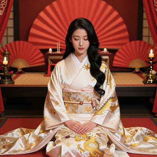 Elegant Asian Bride in Silk Kimono