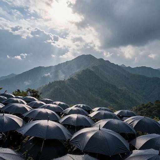 Mountain Range of Stacked Umbrellas