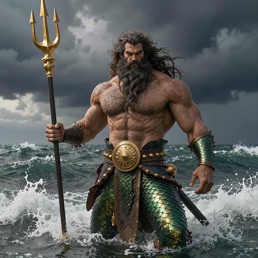 Muscular Sea God With Golden Trident