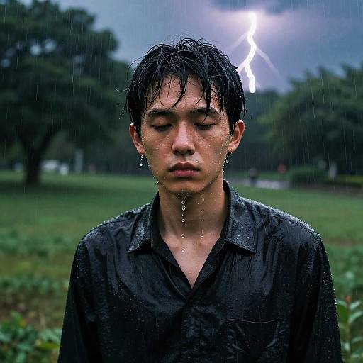 Melancholic Rainy Portrait in Park