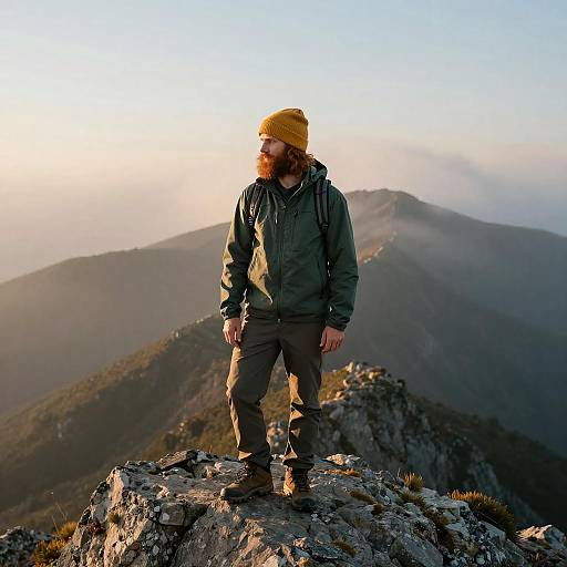 Bearded Adventurer at Sunrise Peak