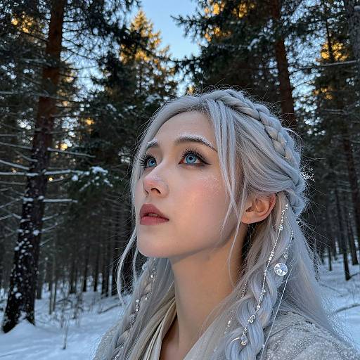 Enigmatic East Asian Woman in Snowy Forest