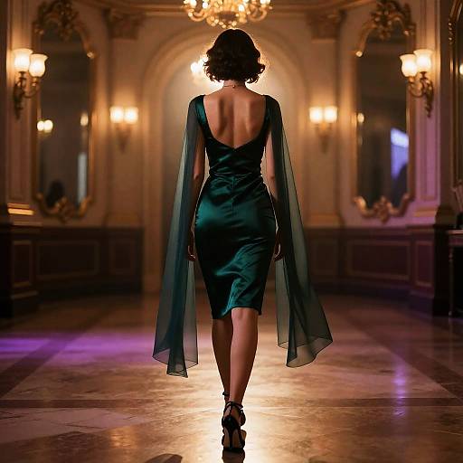 Cinematic Backlit Woman in Emerald Dress