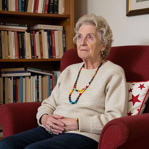 Thoughtful Elderly Woman in Cozy Living Room