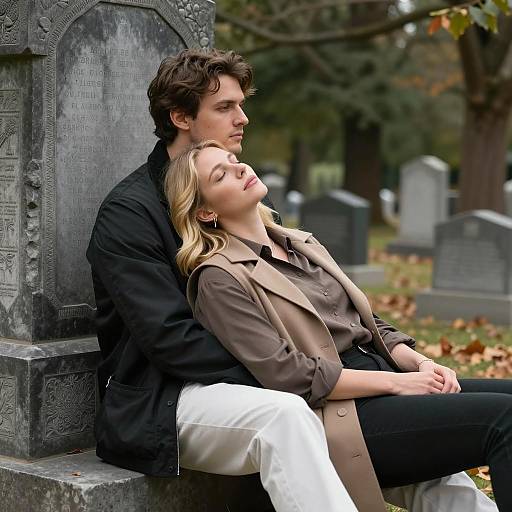 Serene Moment in a Cemetery Setting