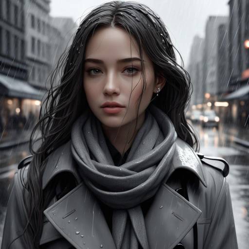 Melancholic Girl in Rainy City Scene
