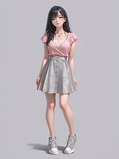 Young Woman in Pink Skater Dress