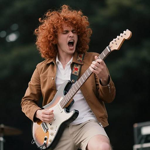 Dynamic Musician with Voluminous Red Curls