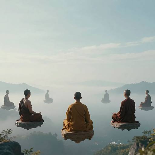 Monks Meditating in Ethereal Void