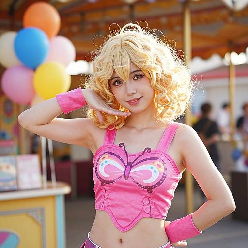 Playful Blonde Cosplayer at Retro Carnival