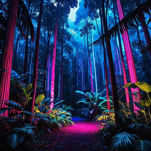 Photorealistic Neon Rainforest Rave at Night