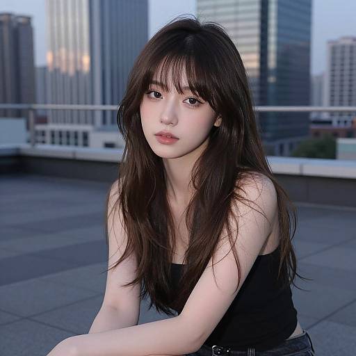 Woman on Rooftop Evening Cityscape