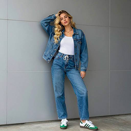 Young Woman in Denim Jacket and Jeans