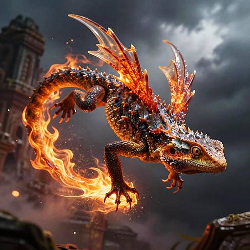 Ember-Lizard Mid-Air Flame Spiral