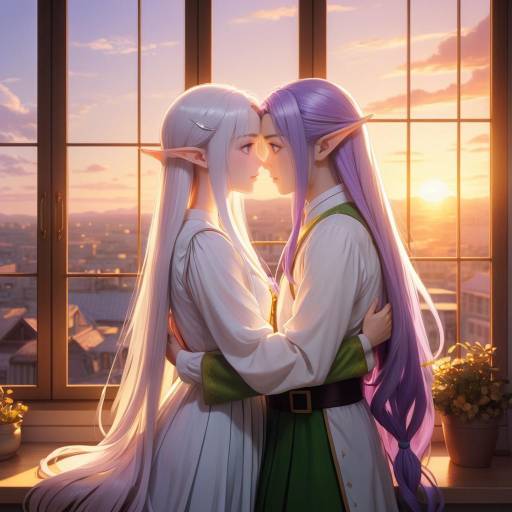 Elf Couple Embracing at Sunset