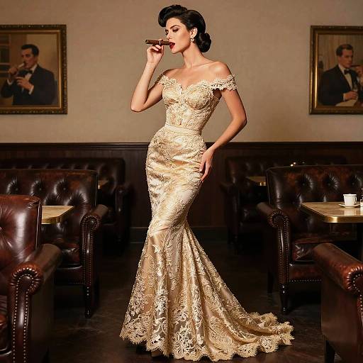 Vintage Gentleman in Nude Mermaid Gown