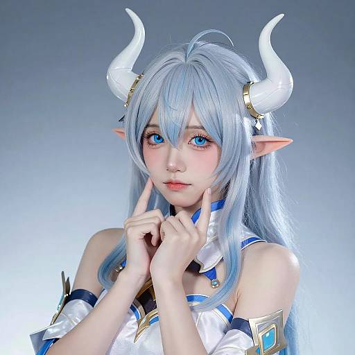 Young Woman Silver-Blue Hair Cosplay
