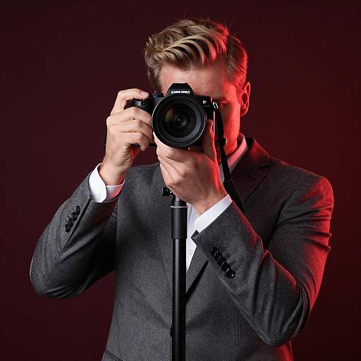 Serious Photographer in Red Lighting