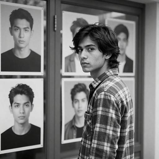 Serious Young Man by Glass Door