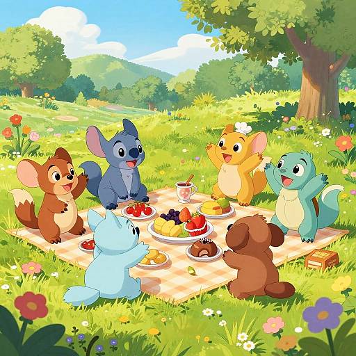 Disney-Style Joyful Picnic Animals