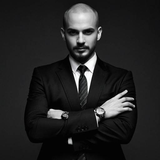 Confident bald man in black suit