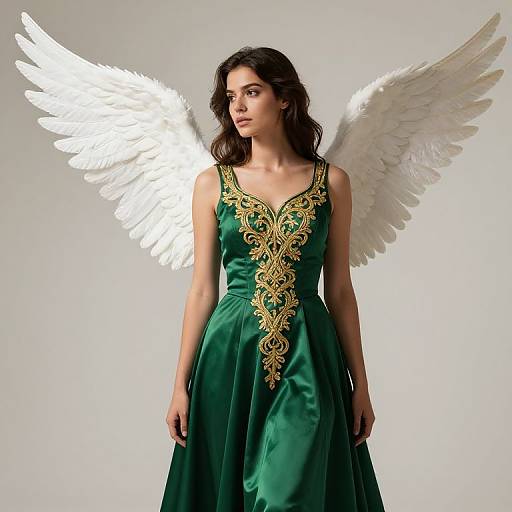 Graceful Female Angel in Embroidered Dress