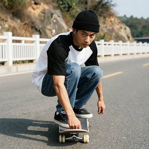 Skateboarding Focus Under Sunny Skies