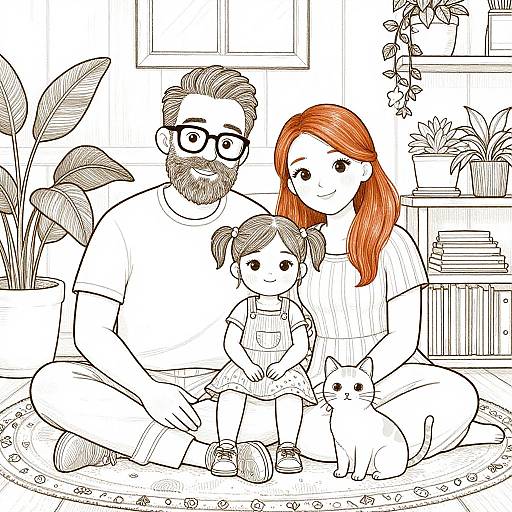 Cozy Family Portrait Line Art