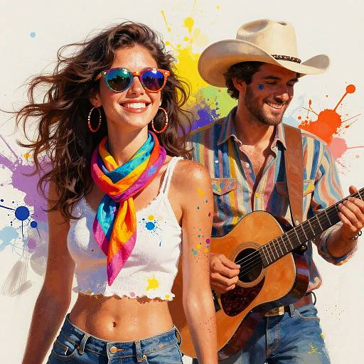 Vibrant Festival Duo with Paint Splashes