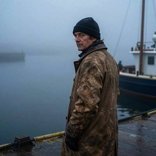 Foggy Harbor Sailor at Dusk