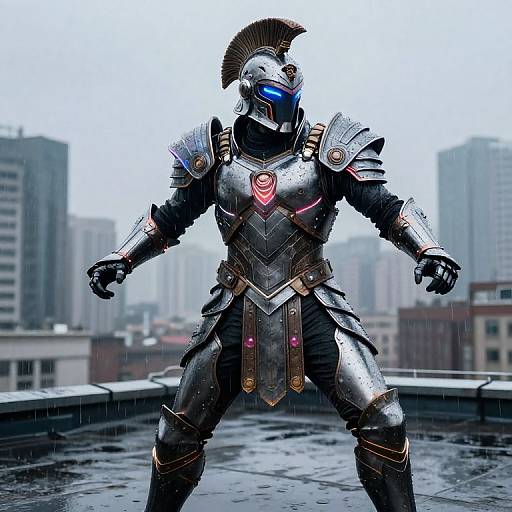 Futuristic Greek Warrior in Neon Armor