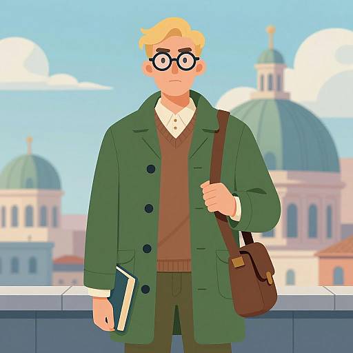 Bespectacled Man on Blue Rooftop