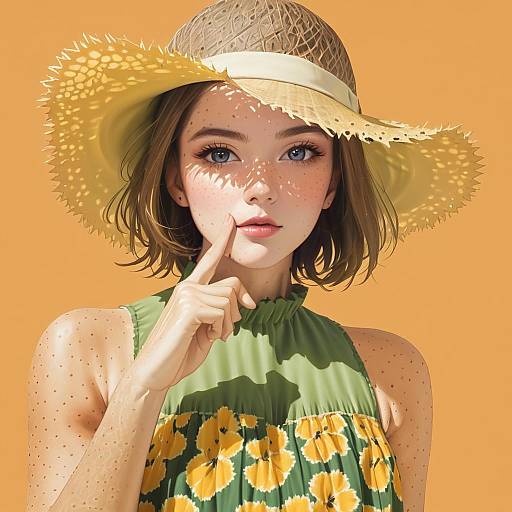 Freckled Girl in Straw Sunhat
