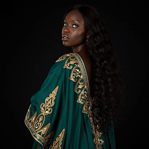 Enigmatic Sub-Saharan Woman in Emerald Glow