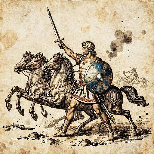 Sarpedon Cavalry Charge Woodcut Engraving