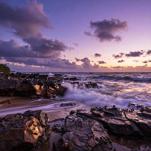 Purple Florida Sunset Over Rocky Coast