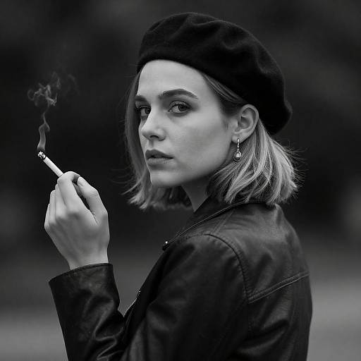 Noir Woman in Beret and Cigarette