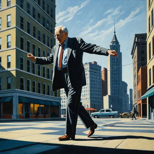 Elderly Man Dancing in Urban Oil Painting