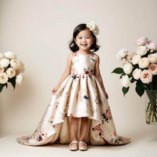 Smiling Girl in Floral Dress with Roses