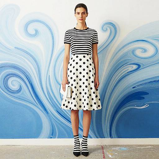 Stylish Woman in Striped and Polka Dots