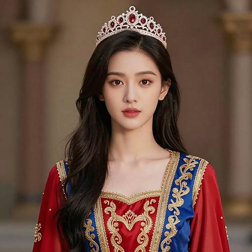 Regal Girl in Embroidered Dress