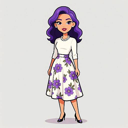 Vintage Woman in Floral Skirt and Sweater