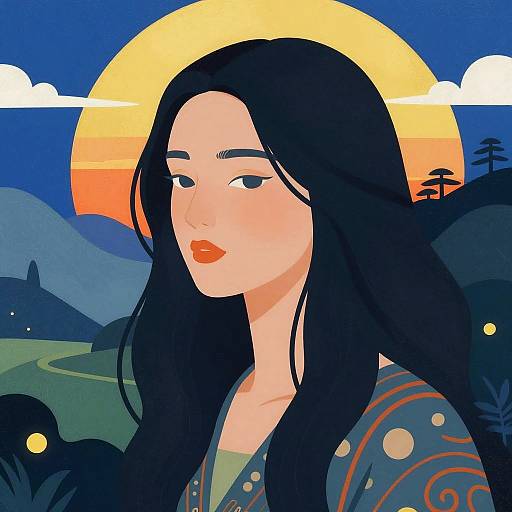 Serene Woman in Mystical Landscape