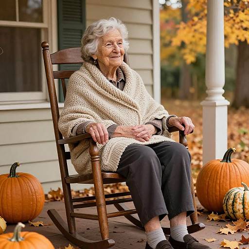 Peaceful Grandma on Autumn Porch