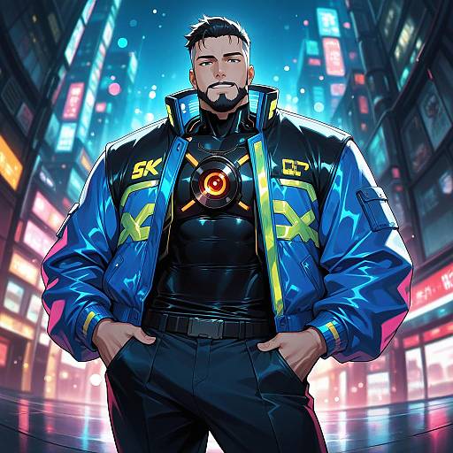 Neon Cyberpunk Muscular Man at Night