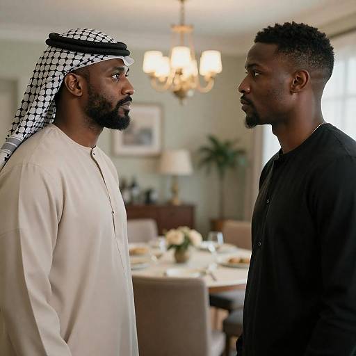 Two African American Men Facing Each Other Indoors